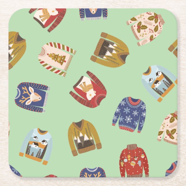 Dessous-de-verre Carré En Papier Retro Holiday Fête de Noël laide (Devant)