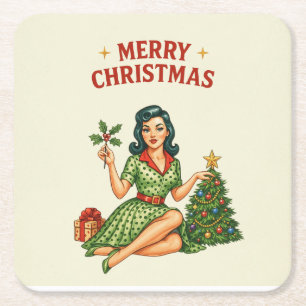 Dessous-de-verre Carré En Papier Rétro Joyeux Noël Épinglé Papier Dessous de Verre