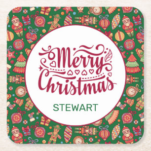 Dessous-de-verre Carré En Papier Retro Joyeux Noël Personnalisé
