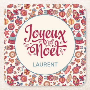 Dessous-de-verre Carré En Papier Retro Joyeux Noel Personnalisé