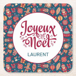 Dessous-de-verre Carré En Papier Retro Joyeux Noel Personnalisé
