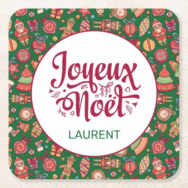 Dessous-de-verre Carré En Papier Retro Joyeux Noel Personnalisé (Devant)