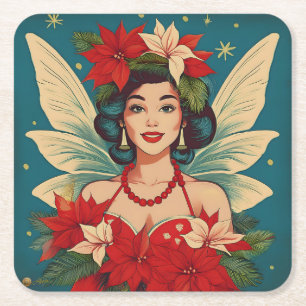 Dessous-de-verre Carré En Papier Retro les années 50 Tropical Christmas Pin-Up Beau