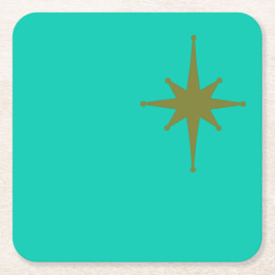 Dessous-de-verre Carré En Papier Retro Mid-siècle moderne Starburst Vintage Turquoi