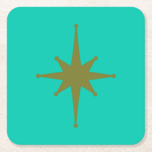 Dessous-de-verre Carré En Papier Retro Mid-siècle moderne Starburst Vintage Turquoi