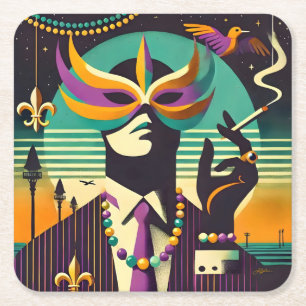 Dessous-de-verre Carré En Papier Rétro milieu du siècle 60s Mardi Gras L'Homme qui