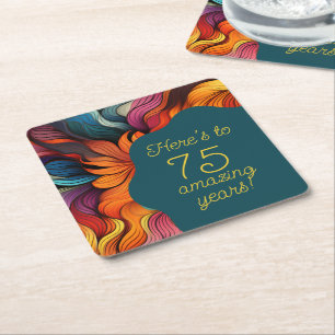 Dessous-de-verre Carré En Papier Retro Moderne Turquoise Orange 75e anniversaire