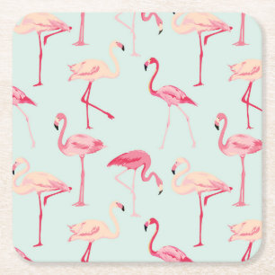 Dessous-de-verre Carré En Papier Rétro motif de Flamant rose