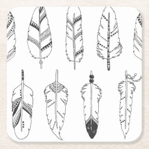 Dessous-de-verre Carré En Papier Rétro motif inspiré de plume