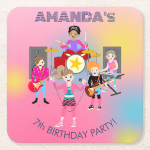 Dessous-de-verre Carré En Papier Retro music girls band Birthday Party