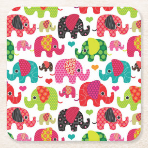 Dessous-de-verre Carré En Papier rétro papier peint de motif d'enfants d'éléphan