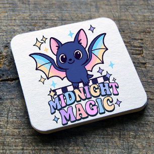 Dessous-de-verre Carré En Papier Retro Pastelcore Cute Halloween Bat & Checkerboard