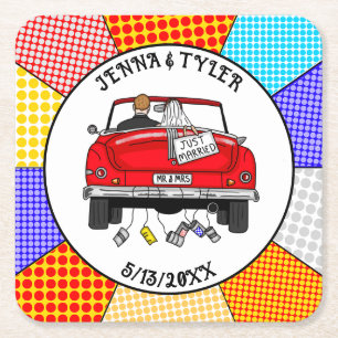 Dessous-de-verre Carré En Papier Retro Pop Art Mr & Mrs.   Je viens de me marier