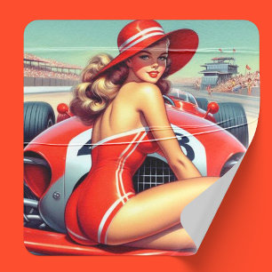 Dessous-de-verre Carré En Papier Retro Racing Pin-up