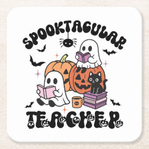 Dessous-de-verre Carré En Papier Retro Spooktacular enseignant Halloween fantôme