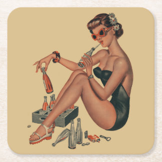 Dessous-de-verre Carré En Papier Retro Vintage pin fille