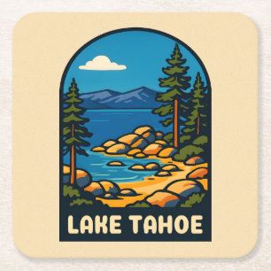 Dessous-de-verre Carré En Papier Retro Vintage voyage Lake Tahoe Californie Pittore