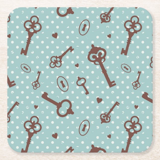 Dessous-de-verre Carré En Papier Rétros clés de Valentine (Devant)