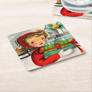 Dessous-de-verre Carré En Papier Rétros dessous de verre vintages de fête de