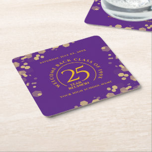 Dessous-de-verre Carré En Papier Réunion de classe de l'école supérieure Purple & G