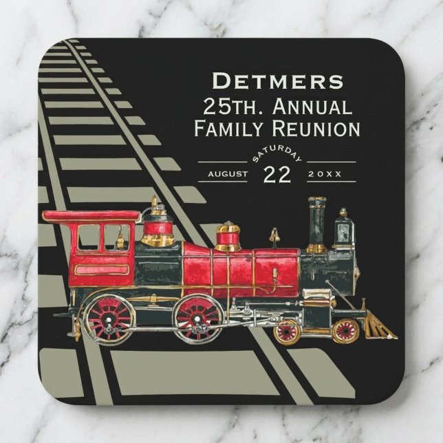 Dessous-de-verre Carré En Papier Réunion de famille du train rouge (Red Train Family Reunion Square Paper Coaster)