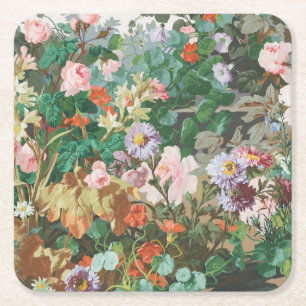 Dessous-de-verre Carré En Papier Rêve Maximaliste Floral Foncé Vintage