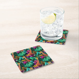 Dessous-de-verre Carré En Papier Rêves de girafe de jungle motif de surface transpa