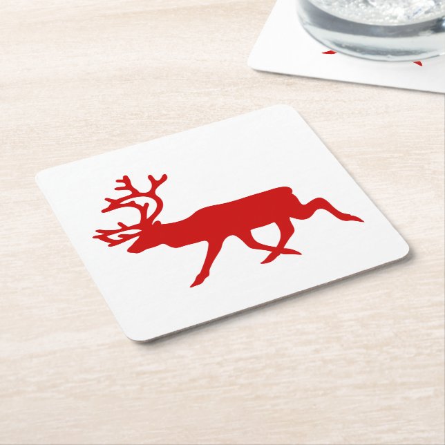 Dessous-de-verre Carré En Papier Rindeer rouge / Silhouette caribou (Incliné)