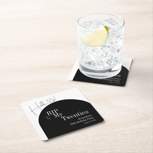 Dessous-de-verre Carré En Papier RIP 20s Hello 30s 30th birthday party (En situation)