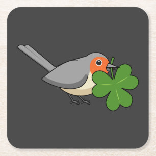 Dessous-de-verre Carré En Papier Robin mignon avec Shamrock en caricature