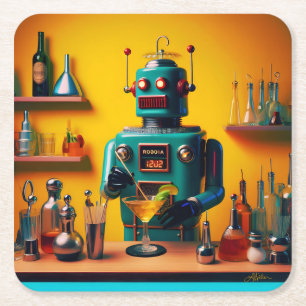 Dessous-de-verre Carré En Papier Robot Rétro Futuriste ROBIA 12J2 Mixologue