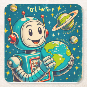 Dessous-de-verre Carré En Papier Robot Vintage dans l'Espace Science Curiosité Déco