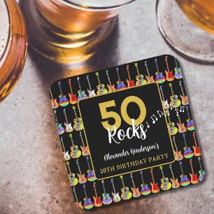 Dessous-de-verre Carré En Papier Rocher et Rouleau 50e fête d'anniversaire Custom