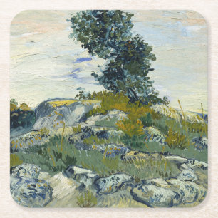 Dessous-de-verre Carré En Papier Roches avec chêne, peinture à l'huile de Van Gogh