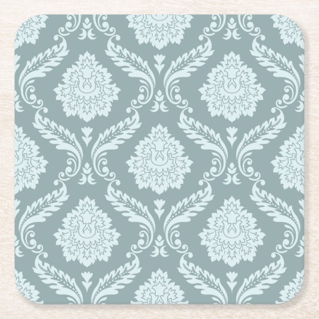 Dessous-de-verre Carré En Papier Rococo Damask Pattern Duck Egg Blue+Teal (Devant)