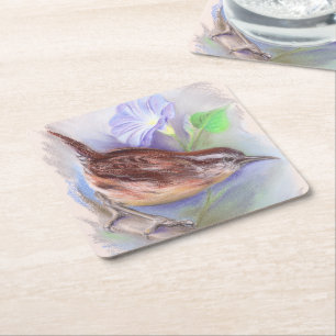 Dessous-de-verre Carré En Papier Roitelet de Caroline avec des fleurs de gloire de
