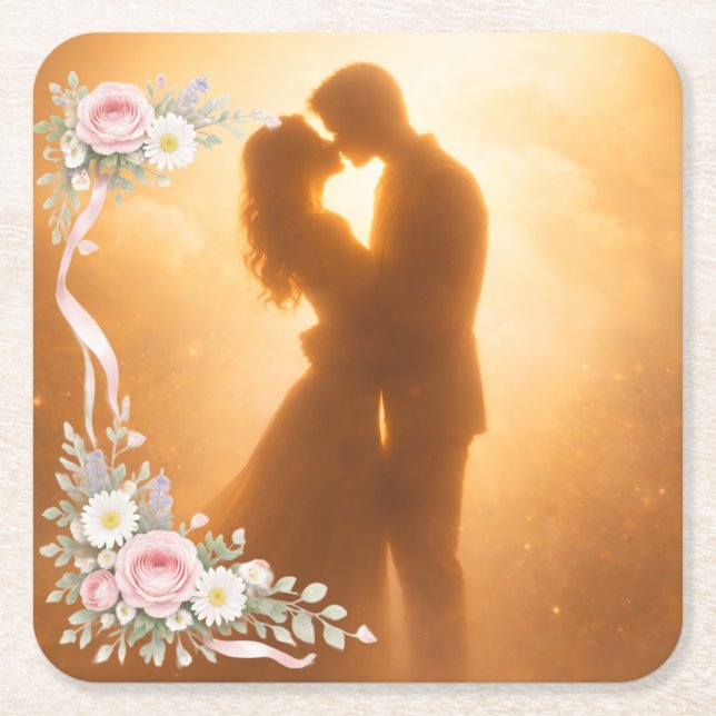Dessous-de-verre Carré En Papier Romantic Golden Sunset Silhouette  Wedding Napkins (Devant)