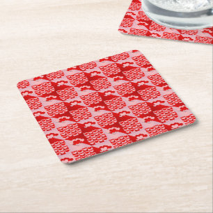 Dessous-de-verre Carré En Papier Romantique Coeurs d'amour Motif Rouge rose Valenti