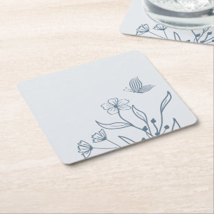 Dessous-de-verre Carré En Papier Romantique élégant bleu foncé mariage