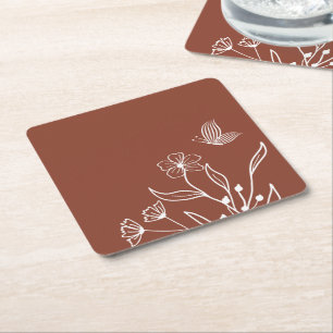 Dessous-de-verre Carré En Papier Romantique élégant mariage à fleurs en terre cuite