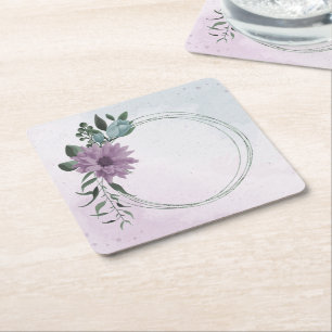 Dessous-de-verre Carré En Papier romantique violet poussiéreux et fleurs bleu