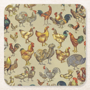 Dessous-de-verre Carré En Papier Rooster Poulet de la ferme Pays Animal