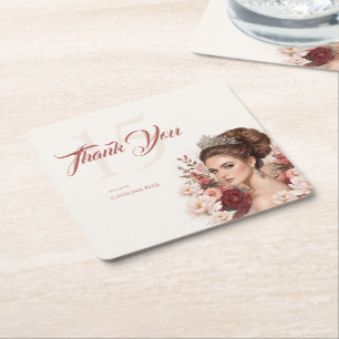 Dessous-de-verre Carré En Papier Rose Blush Rose Élégante Quinceañera