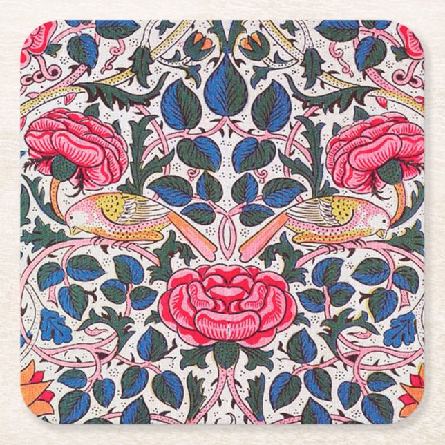 Dessous-de-verre Carré En Papier Rose et Bird, William Morris (Devant)