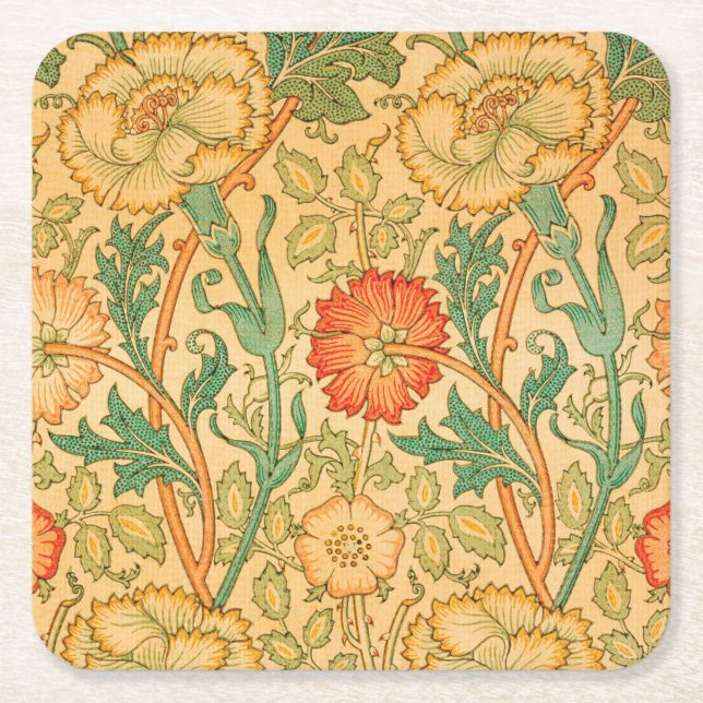 Dessous-de-verre Carré En Papier Rose et Rose par William Morris (Devant)