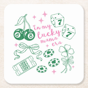 Dessous-de-verre Carré En Papier Rose et Vert Dans Mon Ère Lucky Mama St Patricks D
