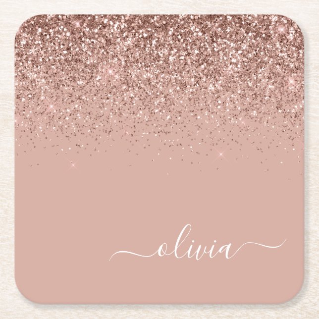 Dessous-de-verre Carré En Papier Rose Gold Blush Pink Parties scintillant Script Mo (Devant)