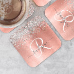 Dessous-de-verre Carré En Papier Rose Gold brossé Parties scintillant métallique No<br><div class="desc">Personnalisez facilement ce design de dessous de verre en papier chic et tendance,  avec une jolie parties scintillant brillante en argent sur un arrière - plan métallique brossé en or rose.</div>