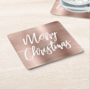 Dessous-de-verre Carré En Papier Rose Gold Métallisé Calligraphie Joyeux Noël