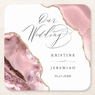 Dessous-de-verre Carré En Papier Rose Gold Parties scintillant noir Script Mariage 
